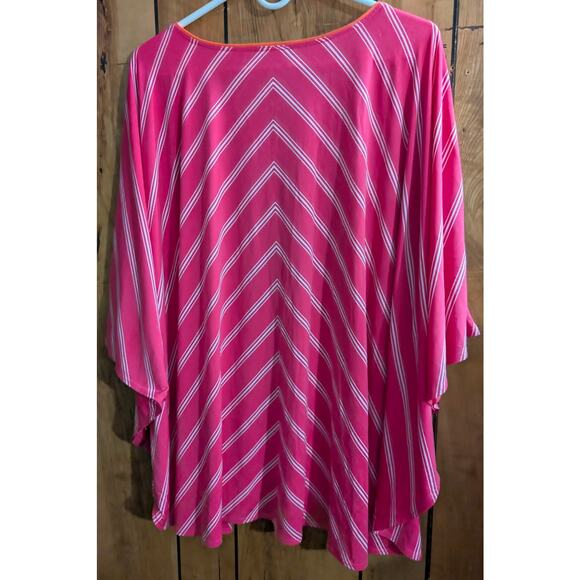 Susan Graver Liquid Knit Top Plus Size 3X XXX Striped PInk White Short Sleeves - Picture 2 of 5